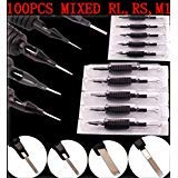 Image of One Tattoo World 100pcs Disposable Tattoo Needle and Tube 3/4 Grip RL/RS/M1, OTW-CTGT-34G1