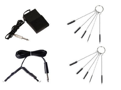 1TattooWorld Clip Cord and Square Foot Pedal Combo with 2 sets of 5pcs/set Tattoo Tube Cleaning Brushes, OTW-CLPD-C4