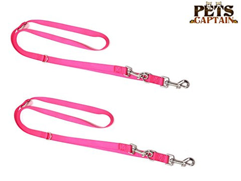 Image of PetsCaptain 2-Pack Double Head 6-way Multi-functional Dog Leash (3 Different Length Leash 42", 54", or 72", Quick Tie-Off, Hands-Free, or Double Dog Leash), Pink, PSC-L0549PNK2