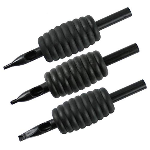 Image of 1TattooWorld (50) X STERILIZED ASSORTED (ROUNDS/MAGS/FLATS) TUBES WITH BLACK RUBBER GRIPS 5/8", OTW-Grip-50M