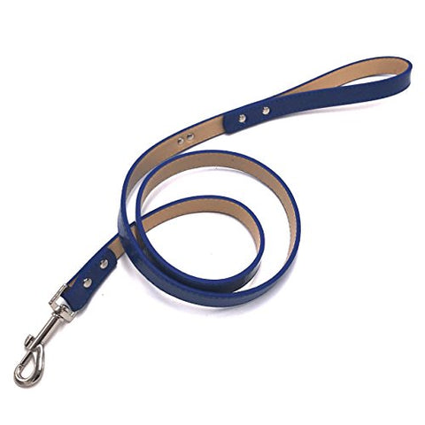 Image of PetsCaptain Stylish Leather Pet Supplies Dog and Cat Leash (0.75"x48") with Collar(0.75"x 11.25~14.25" Neck size) set for Medium and small dogs and cats, Blue, PSC-LC5026MB