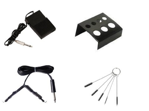 Image of 1TattooWorld Clip Cord and Square Foot Pedal Combo with Ink Cup Holder and 5pcs/Set Tattoo Tube Cleaning Brushes, OTW-CLPD-B4