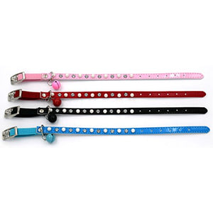 PetsCaptain 4 Pieces (Blue, Pink, Green, Black) Set Cute Crystal Dog Collar Cat Collar with Bell for small Dogs and Cats (0.4" Wide x Adjustable Neck Size 7.75" ~10.5"), PSC-C5004M4