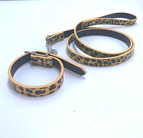 Image of PetsCaptain Leopard Color Leash (0.75"x48") and Collar Set (0.75" x 11.25"~14.25") for Dogs and Cats, PSC-LC5053LEP