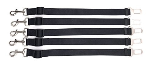 PetsCaptain 5-pack Universal Adjustable (16"~24") Pet Dog Cat Safety Leads SeatBelt Harness Dogs Seat Belt and Cat Seat Belt Pet Belt in Vehicle, Black; PSC-A523B5