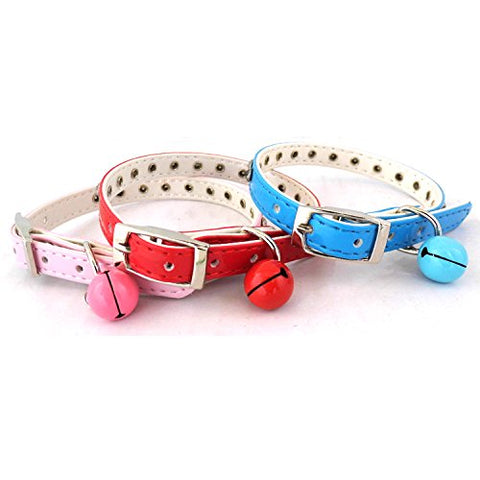 Image of PetsCaptain 3 Pieces (Red, Blue, Pink) Set Cute Crystal Dog Collar Cat Collar with Bell for small Dogs and Cats (0.4" Wide x Adjustable Neck Size 7.75" ~10.5"), PSC-C5002M3