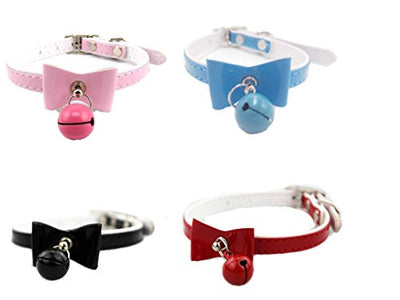 PetsCaptain 4 Pieces (Red, Blue, Pink, Black) Set Cute Dog Collar Cat Collar with Bow Tie & Bell for Small Dogs and Cats (0.4" Wide x Adjustable Neck Size 7.75" ~10.5"), H4-0YG6-CSWE