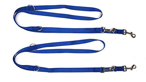 Image of PetsCaptain 2-Pack Double Head 6-way Multi-functional Dog Leash (3 Different Length Leash 42", 54", or 72", Quick Tie-Off, Hands-Free, or Double Dog Leash), Blue, PSC-L0549BUE2