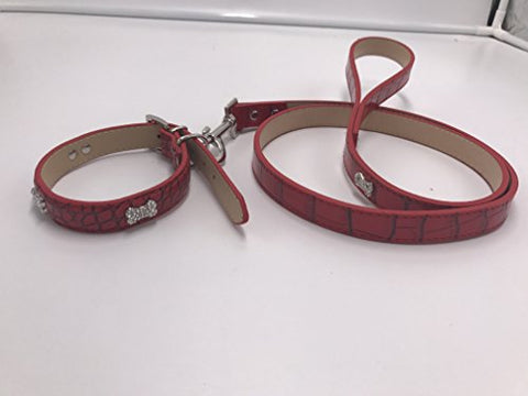 Image of PetsCaptain Stylish Leather Pet Supplies Dog and Cat Leash (0.75"x48") with Collar(0.75" x 11.25~14.25 Neck size) set for Medium and small dogs and cats, Red, PSC-LC5026MR