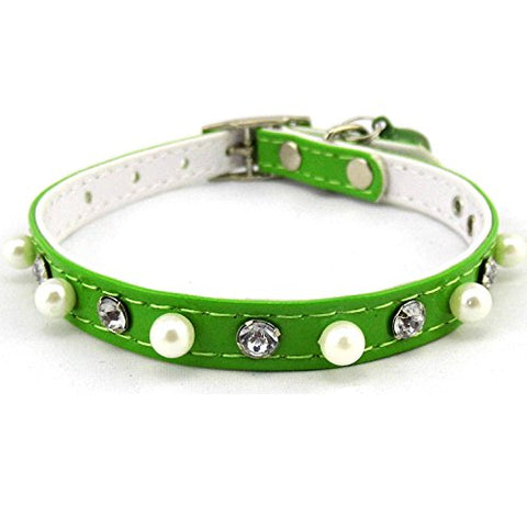 Image of PetsCaptain 4 Pieces (Blue, Pink, Green, Black) Set Cute Crystal Dog Collar Cat Collar with Bell for small Dogs and Cats (0.4" Wide x Adjustable Neck Size 7.75" ~10.5"), PSC-C5004M4