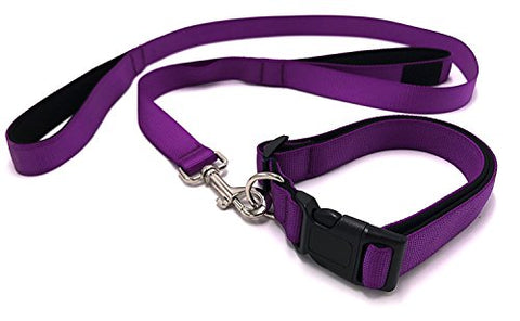 Image of PetsCaptain Padded Double Handle Dog Leash (20" and 48") and Padded Collar for Pet with Neck Size 16"~27"