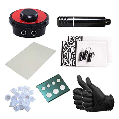 Image of One Tattoo World - 7pc Tattoo Kit w/Rotary Pen Machine, Gloves, Ink Caps, Paper, Cartridges, and Power Supply, OTW-KPB01A