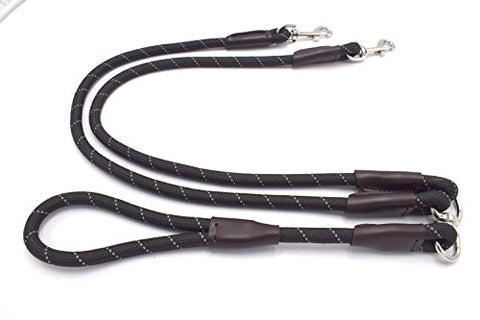 Image of PetsCaptain Double Dog Leash Built with Premium Quality & Heavy Duty Round Rope (0.5" Diameter x 48" Long) for Walking Two Dogs or Cats at The Same