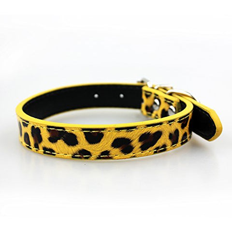 Image of PetsCaptain Leopard Color Leash (0.75"x48") and Collar Set (0.75" x 11.25"~14.25") for Dogs and Cats, PSC-LC5053LEP