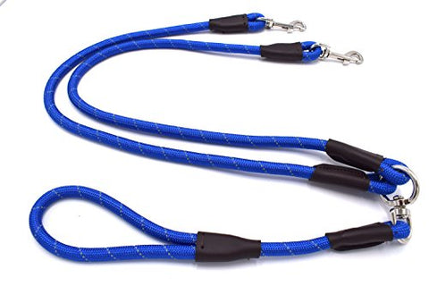 Image of PetsCaptain Double Dog Leash Built with Premium Quality & Heavy Duty Round Rope (0.5" Diameter x 48" Long) for Walking Two Dogs or Cats at The Same