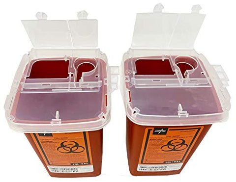 Image of Sharps Container Biohazard Needle Disposal - 1 Quart - Pack of 2