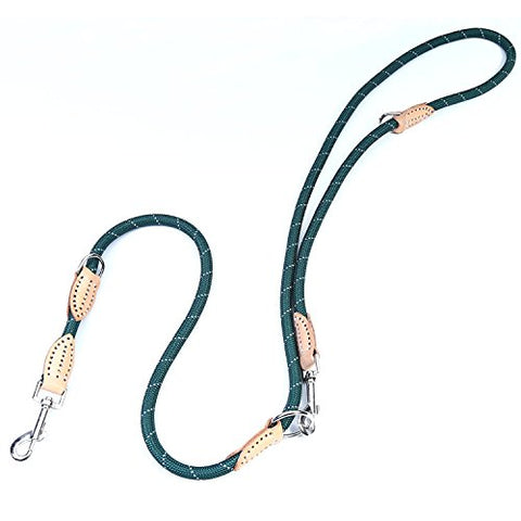 Image of PetsCaptain Double Head 6-Way Multi-Functional 0.5" Diameter Heavy Duty Rope Dog Leash (3 Different Length Leash 42", 54", or 72", Quick Tie-Off, Hands-Free, or Double Dog Leash)