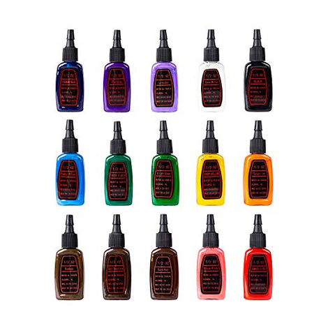 Image of One Tattoo World Premium Tattoo Ink Set | 15 Colors | 15 ml Bottles