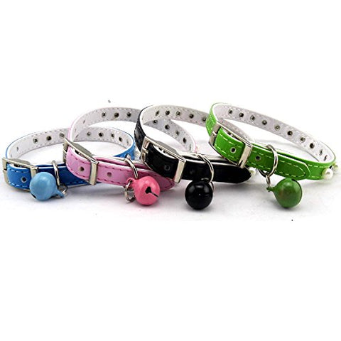 Image of PetsCaptain 4 Pieces (Blue, Pink, Green, Black) Set Cute Crystal Dog Collar Cat Collar with Bell for small Dogs and Cats (0.4" Wide x Adjustable Neck Size 7.75" ~10.5"), PSC-C5004M4