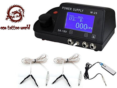 1TattooWorld Digital Dual Machine Tattoo Power Supply Lcd Display with Clip Cord and Foot Switch by 1Tattooworld