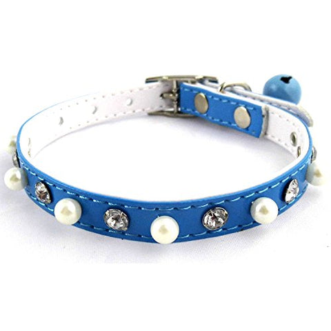 Image of PetsCaptain 4 Pieces (Blue, Pink, Green, Black) Set Cute Crystal Dog Collar Cat Collar with Bell for small Dogs and Cats (0.4" Wide x Adjustable Neck Size 7.75" ~10.5"), PSC-C5004M4