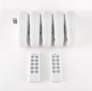 BiCoreTech 5-pack Wireless Remote Control Electrical Outlet Switch for Household Appliances, Wireless Remote Light Switch, White (Fixed Code, 5 Switches and 2 Remote Controllers), BCT-WS3055