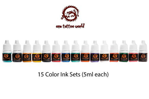 Image of 1TattooWorld Premium Tattoo Ink Set, 5ml series (15-Color)