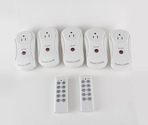 Image of BiCoreTech 5-pack Wireless Remote Control Electrical Outlet Switch for Household Appliances, Wireless Remote Light Switch, White (Fixed Code, 5 Switches and 2 Remote Controllers), BCT-WS3055