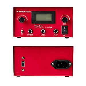 One Tattoo World Dual Digital LCD Tattoo Machine Power Supply | LCD Display | Stainless Steel Pedal & 2 Clip Cords | Red