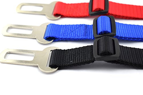 Image of PetsCaptain 3-pack Universal and Adjustable (1" Wide x 16" ~ 24") Pet SeatBelt Harness Dogs Seat Belt and Cat Seat Belt Pet Belt in Vehicle, Red, Black, and Blue Color; PSC-A523M3