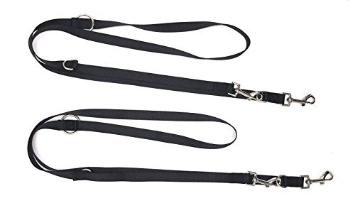 PetsCaptain 2-Pack Double Head 6-way Multi-functional Dog Leash (3 Different Length Leash 42", 54", or 72", Quick Tie-Off, Hands-Free, or Double Dog Leash), Black,PSC-L0549BLK2