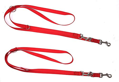 Image of PetsCaptain 2-Pack Double Head 6-way Multi-functional Dog Leash (3 Different Length Leash 42", 54", or 72", Quick Tie-Off, Hands-Free, or Double Dog Leash), Red, PSC-L0549RED2