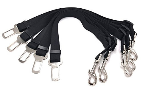 Image of PetsCaptain 5-pack Universal Adjustable (16"~24") Pet Dog Cat Safety Leads SeatBelt Harness Dogs Seat Belt and Cat Seat Belt Pet Belt in Vehicle, Black; PSC-A523B5