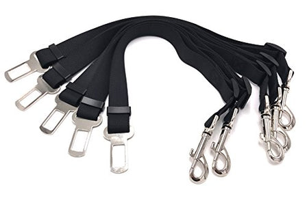 PetsCaptain 5-pack Universal Adjustable (16"~24") Pet Dog Cat Safety Leads SeatBelt Harness Dogs Seat Belt and Cat Seat Belt Pet Belt in Vehicle, Black; PSC-A523B5