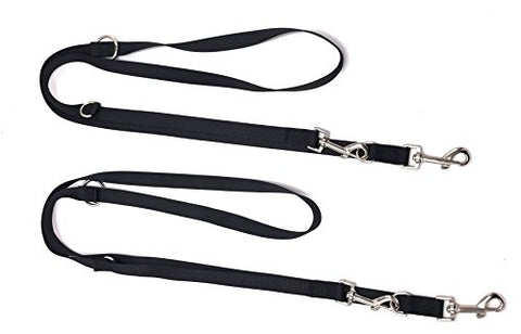 Image of PetsCaptain 2-Pack Double Head 6-way Multi-functional Dog Leash (3 Different Length Leash 42", 54", or 72", Quick Tie-Off, Hands-Free, or Double Dog Leash), Black,PSC-L0549BLK2