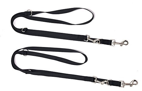 PetsCaptain 2-Pack Double Head 6-way Multi-functional Dog Leash (3 Different Length Leash 42", 54", or 72", Quick Tie-Off, Hands-Free, or Double Dog Leash), Black,PSC-L0549BLK2