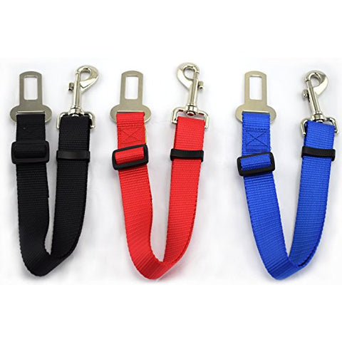 Image of PetsCaptain 3-pack Universal and Adjustable (1" Wide x 16" ~ 24") Pet SeatBelt Harness Dogs Seat Belt and Cat Seat Belt Pet Belt in Vehicle, Red, Black, and Blue Color; PSC-A523M3