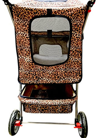 Image of Premium Quality Pet Carrier Stroller For Cat & Dog By Pets Captain, Mesh Sides & Undercarriage Storage, 2 Cup Holders, Foldable, Bonus Leash, Collar & Harness, 66 Lbs Weight Limit