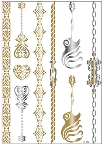 Image of 1TattooWorld 8-Sheets (6"x 8") Metallic Temporary Tattoos, Flash Tattoos, 75+ Large Tattoo Designs, OTW-TMPTS801