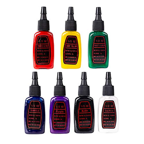 Image of One Tattoo World Premium Tattoo Ink Set | 7 Colors | 15 ml Bottles