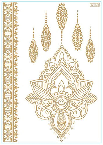 Image of 1TattooWorld 8-Sheets (6"x 8") Metallic Temporary Tattoos, 38 Super Large Tattoo Designs, OTW-TMPTS802