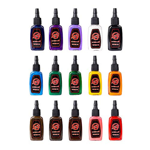 Image of One Tattoo World Premium Tattoo Ink Set | 15 Colors | 15 ml Bottles