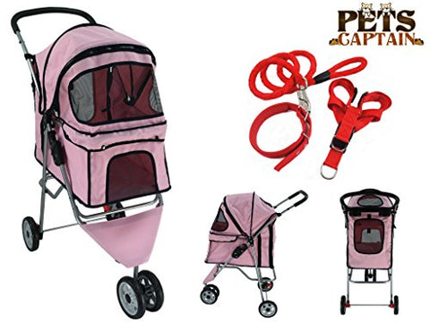 Image of PetsCaptain Pet Stroller Cat & Dog Folding Travel Carrier Carriage with Leash, Harness, and Collar Bundle, 55 Lbs Weight Limit