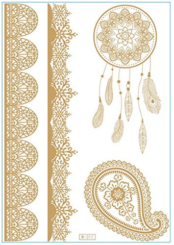 Image of 1TattooWorld 8-Sheets (6"x 8") Metallic Temporary Tattoos, 38 Super Large Tattoo Designs, OTW-TMPTS802