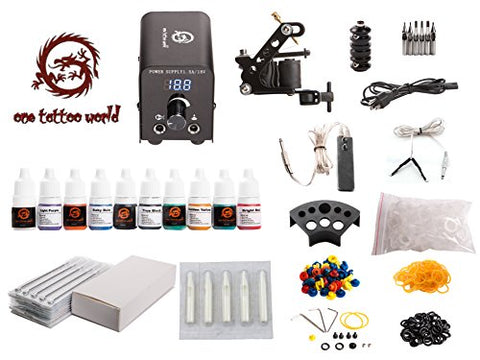 Image of 1TattooWorld Tattoo Kit 1 Tattoo Machines, Digital Power Supply, 10 Color 5ml Tattoo Inks, Grips, Needles, etc, OTW-KTB110B