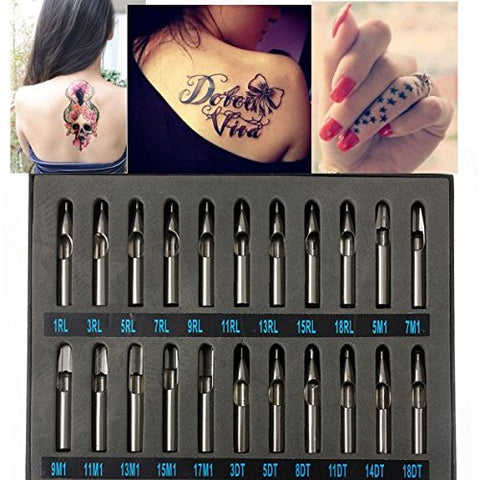 Image of Tattoo Tip Kit 22 Pcs 304 Stainless Steel Tips Kits for Coil Tattoo Machine Rotary Gun Tip Accessories Set