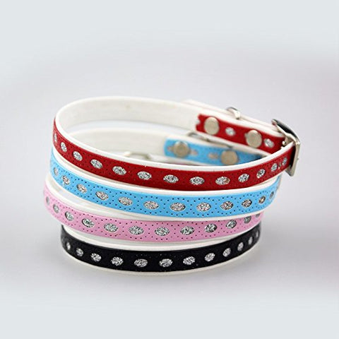 Image of PetsCaptain 4 Pieces (Red, Blue, Pink, Black) Set Cute Crystal Dog Collar Cat Collar with Bell for small Dogs and Cats (0.4" Wide x Adjustable Neck Size 7.75" ~10.5"), PSC-C5008M4