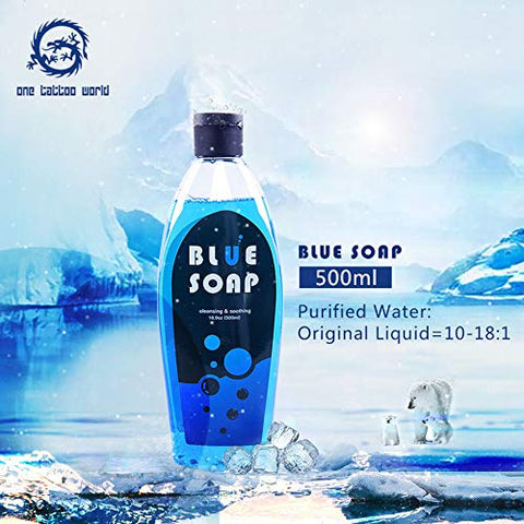 Image of One Tattoo World Blue Soap 500ml (16.9oz), equivalent as the green soap for Tattoo, OTW-PPSoap500