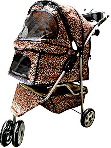 Image of Premium Quality Pet Carrier Stroller For Cat & Dog By Pets Captain, Mesh Sides & Undercarriage Storage, 2 Cup Holders, Foldable, Bonus Leash, Collar & Harness, 66 Lbs Weight Limit