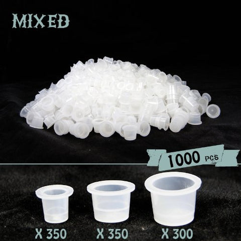 Image of Tattoo Ink Caps Cups 1000 pcs, Mixed Sizes #9 Small #13 Medium #16 Large